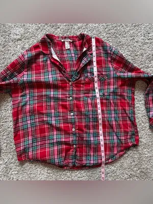 Victoria's Secret Red Pink Green Plaid Flannel Pajama Set Women’s Size Large thumbnail 10