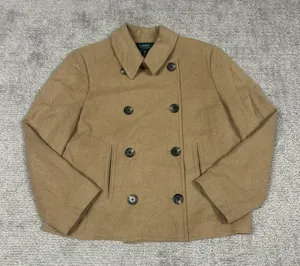 LRL Ralph Lauren Pea Coat Womens 12 Camel Hair Tan Double Breasted Jacket USA thumbnail 1