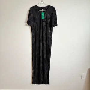 SHEIN pleated Crinkle short sleeve Slit maxi dress‎ black size 3XL thumbnail 2