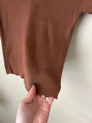 Brown Ribbed Collared Top Size M thumbnail 4