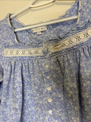 Eileen West Light Blue white Floral Long-Sleeve Nightdress with Lace Trim Large thumbnail 3