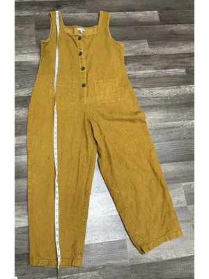 Earthbound Trading Company Corduroy Jumpsuit Large Mustard Cotton Boho Flawed thumbnail 14