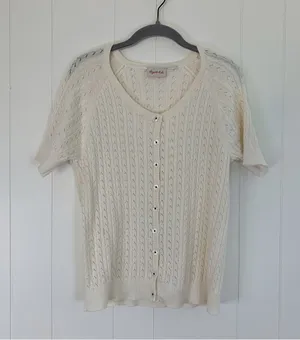 Cream Short Sleeve Button Down Sweater M (?) Size M thumbnail 1