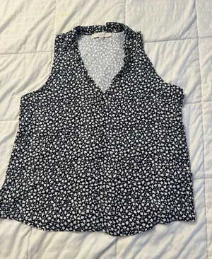 LOFT Tank Women's Large Navy Cream Floral Office Loose Career Summer Spring thumbnail 1