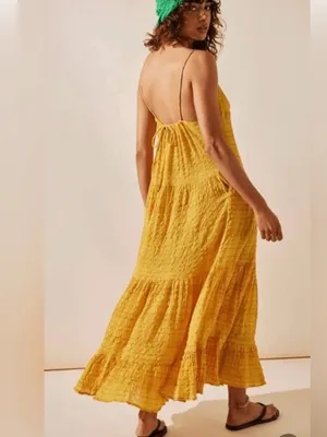 Free People $108 NWT Marigold Maxi Dress Plaid Cotton Woven Strappy Small thumbnail 2