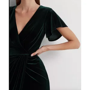 Lauren Ralph Lauren Velvet Flutter Sleeve Cocktail Midi Dress Green US 16 NWT thumbnail 2