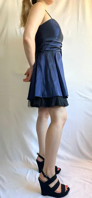 Fiesta Solid Straight Ruched Satin/Mesh Homecoming Dress - Blue/Black - M thumbnail 9