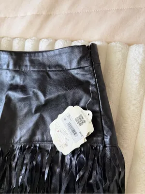 NWT Altar’d State Black Fringe Leather Mini Skirt thumbnail 5