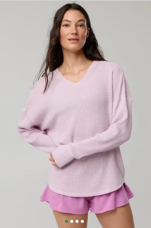 OFFLINE by Aerie Waffle‎ Knit Long Sleeve Top Lavender Purple Thumbhole Small thumbnail 1
