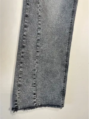 Kiczoy New Acid Wash Grey Wide Leg Jean Raw Hem Grunge Sz 12 thumbnail 5