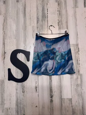 SheIn Abstract Graphic Mesh Mini Skirt Womens Size Small Sheer Blue Pink Cover Up thumbnail 6