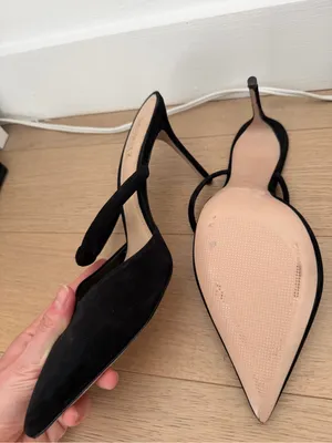 Schutz Black Pointed Toe Strappy Knot Suede Mule Heels thumbnail 3