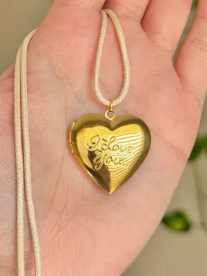 Handmade “I love you” gold tone stainless steel heart locket charm necklace 🍃🩵 thumbnail 2