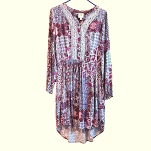 Knox Rose Large Purple Red Boho Patchwork Crochet Lace High Low‎ Dress thumbnail 3