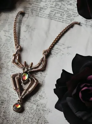Faux Crystal‎ Spider Halloween Pendant Necklace Gothic Unisex Jewelry thumbnail 1
