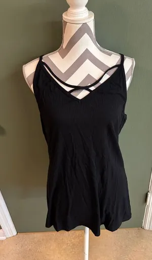 torrid Black Crisscross V-Neck Tank thumbnail 1