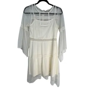 Altar'd State Cream White Mesh Lace Tiered Bell‎ Sleeve Mini Dress Large thumbnail 5
