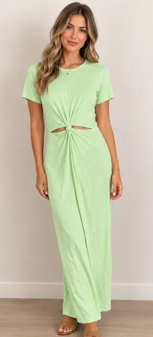 Bar III Mint Green Knot-Front Cutout Maxi Dress thumbnail 1