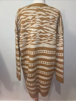 Lulu's Camel & Cream Open-Front Zebra Print Cardigan Size Medium NWT!! thumbnail 4