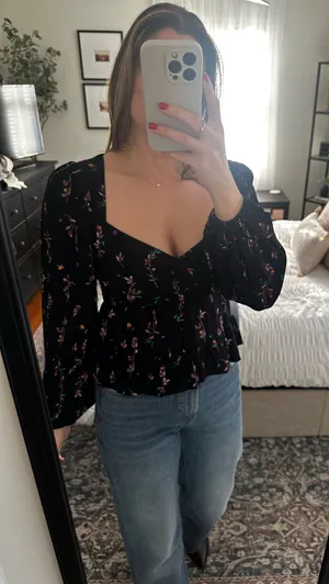 Black blouse with flower pattern thumbnail 1