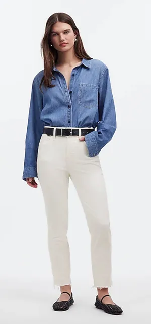 Madewell The Perfect Vintage Jean Tile White High Rise Classic Raw Hem US 23 NWT thumbnail 1