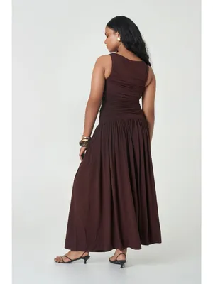 Summer Away Patmos Dress in Dark Walnut Small Womens Long Maxi thumbnail 2