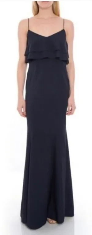 Bhldn anthropologie Navy sleeveless‎ ruffle gown maxi dress prom wedding guest 8 thumbnail 1