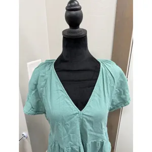 Universal Threads Dress Green Short Sleeve Mini Flare Linen Blend Boho V-Neck S thumbnail 8