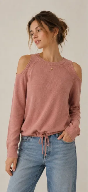 Abercrombie cold shoulder knit sweater top thumbnail 1