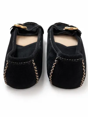MICHAEL Michael Kors Black Suede Loafers with Gold Buckle thumbnail 2