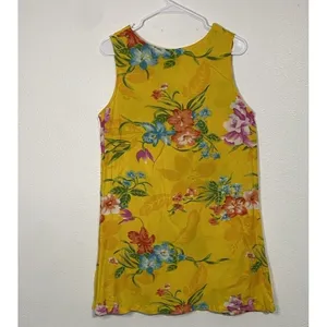 Indian Tropical Fashion Yellow Floral Beaded Sequin Rayon Sundress V-Neck M thumbnail 8