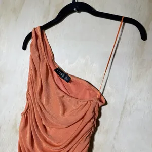 Lioness One Shoulder Ruched Mini Dress‎ Orange Shimmer Bodycon Women's Small thumbnail 4