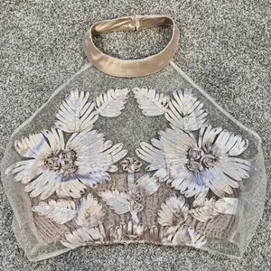Floral Satin Ribbon & Mesh Embroidered 3D Sheer Sleeveless Tank Top Crop Top thumbnail 14