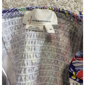 Anthropologie Strapless Smocked Ruffle Blouse Multicolor Cotton Abstract XS thumbnail 6