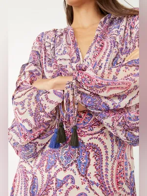 NWT Free People Purple Paisley Balloon Sleeve ‘Mirage’ Tassel Maxi Dress, Size 8 thumbnail 4