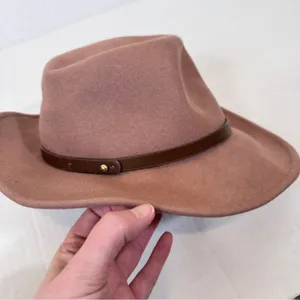 Free People Chocolate Brown Suede Wool Wide Brim Hat Boho OS Fall Casual thumbnail 3