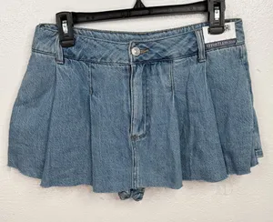 REWASH Skort Womens Size 5 Blue Denim Pleated Mini Raw Hem Built-In Shorts thumbnail 1