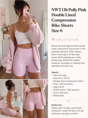 NWT Oh Polly Pink Double Lined Compression Bike Shorts Size 6 Athleisure thumbnail 2
