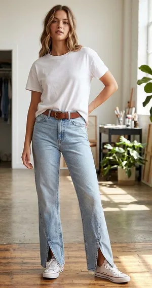 American Eagle 90s Bootcut High Rise Light Wash Split Front Hem Jeans Size 12. thumbnail 1