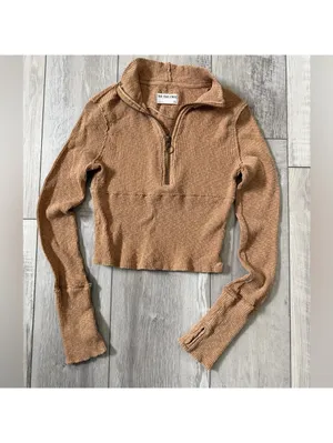 Free People We The Free Indie Cotton Midnight Half Zip Cropped Sweater size xs thumbnail 6