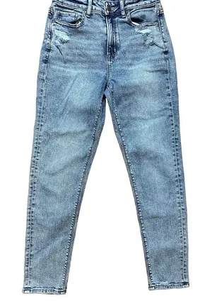 American Eagle light wash stretch‎ high rise Mom Jeans Sz 0 thumbnail 1