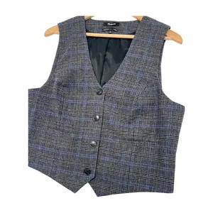 Madewell Vest Womens 14 Gray Blue Plaid Wool Italian Fabric Academia Preppy Fall thumbnail 4