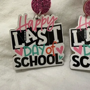 Pink Glitter 'Last Day of School' Earrings thumbnail 1