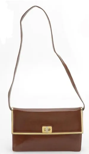 Vintage Balenca Brown Leather Framed Front Flap Shoulder Bag Or Clutch thumbnail 1