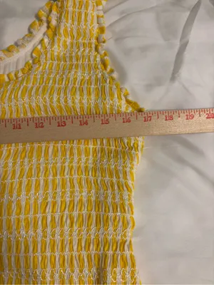 🌼 Anthropologie Akemi + Kin Yellow White Smocked Textured Dress XL thumbnail 4