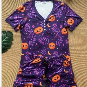Shirley & Stone Purple Pumpkin Short‎ With Short Sleeve Pajama Set Size Large thumbnail 4
