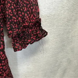 Zara Red & Black Cheetah Print Long‎ Sleeve Ruffled Mini Dress Size L thumbnail 7