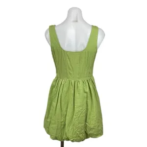 Sincerely Jules Green Linen Pleated Corset Mini Bubble Tank Flare A-Line Dress M thumbnail 4