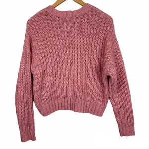 American Eagle Pink Chunky Knit Crop Sweater thumbnail 2