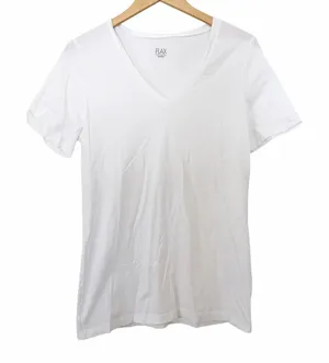 Flax White 100% Cotton Short Sleeve V Neck T Shirt Sz M thumbnail 1